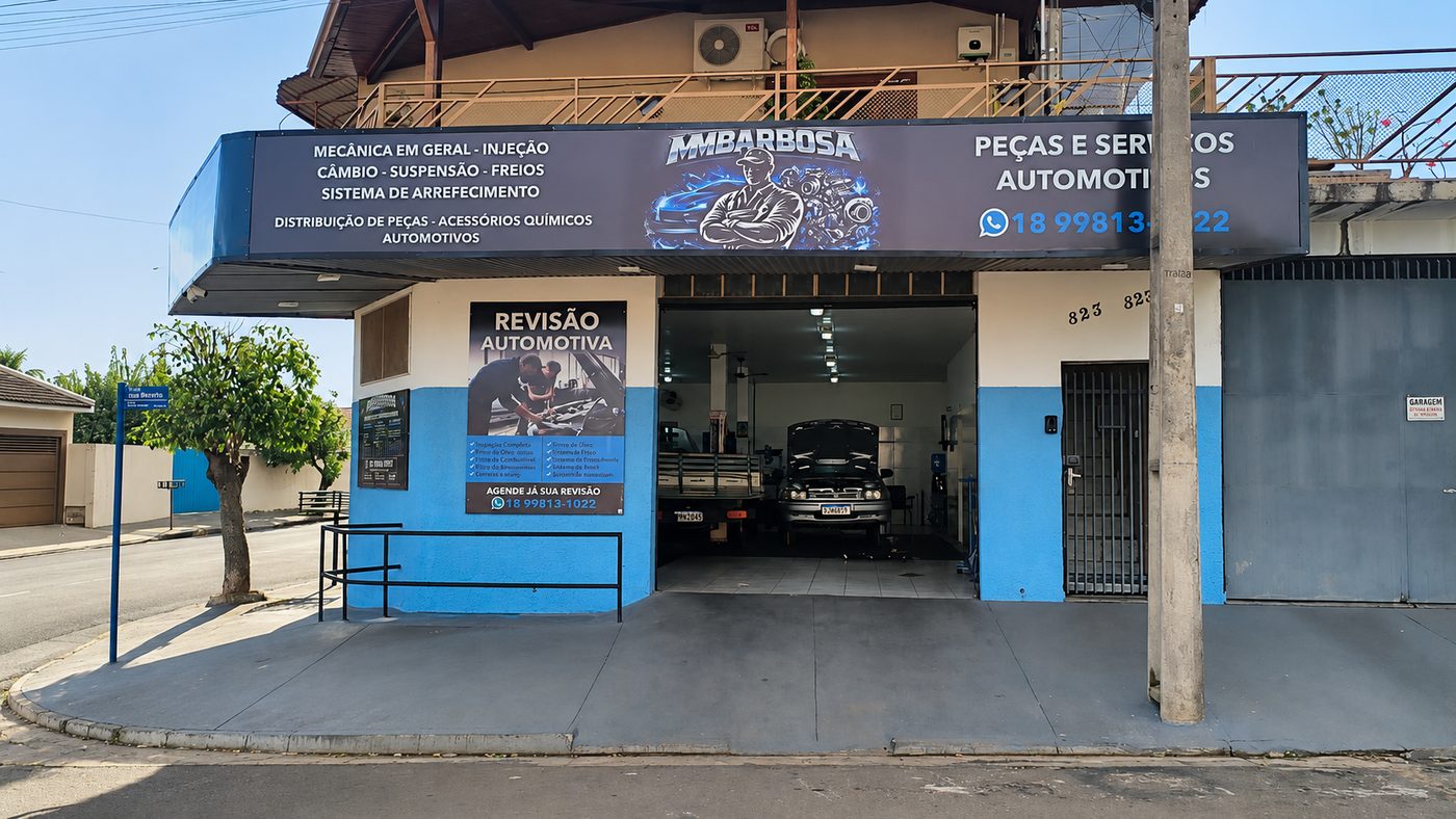 Fachada da MMBarbosa Automotiva na Av. João Moellers, 823, em Tupi Paulista